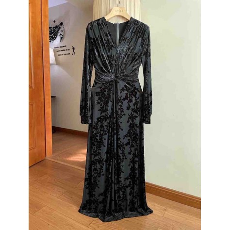 L818 Custom Made to order Velvet V-Neck Floral Ruched Party Dress New Regular Size XS S M L XL & Plus size 1x-10x (SZ16-52)