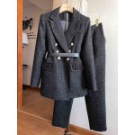 L825 Custom Made to order Tweed Double-Breasted Blazer 2 Piece Suit Regular Size XS S M L XL & Plus size 1x-10x (SZ16-52)