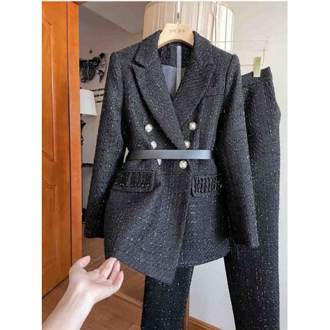 L825 Custom Made to order Tweed Double-Breasted Blazer 2 Piece Suit Regular Size XS S M L XL & Plus size 1x-10x (SZ16-52)