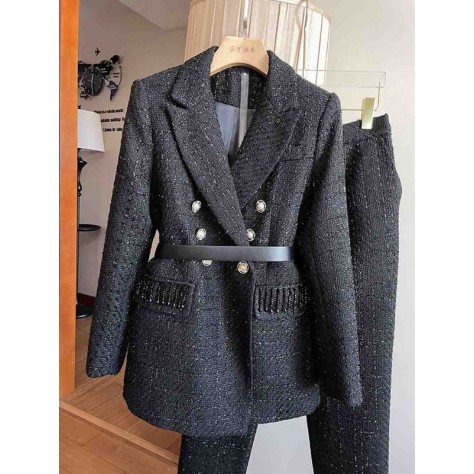 L825 Custom Made to order Tweed Double-Breasted Blazer 2 Piece Suit Regular Size XS S M L XL & Plus size 1x-10x (SZ16-52)