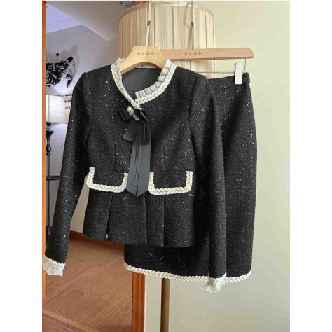 L828 Custom Made to order Tweed Women's Single-Breasted Skirt Suit Regular Size XS S M L XL & Plus size 1x-10x (SZ16-52)