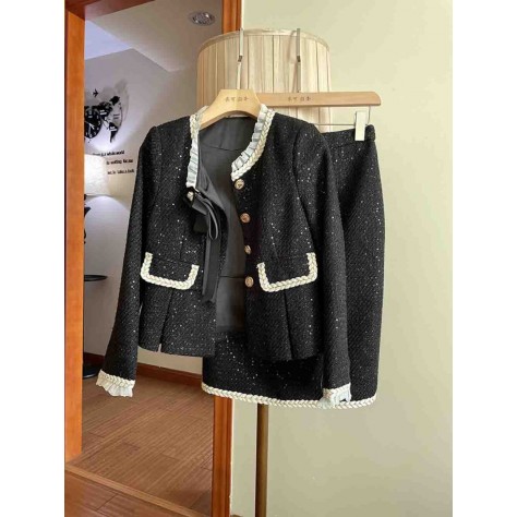 L828 Custom Made to order Tweed Women's Single-Breasted Skirt Suit Regular Size XS S M L XL & Plus size 1x-10x (SZ16-52)