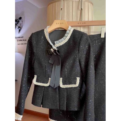 L828 Custom Made to order Tweed Women's Single-Breasted Skirt Suit Regular Size XS S M L XL & Plus size 1x-10x (SZ16-52)