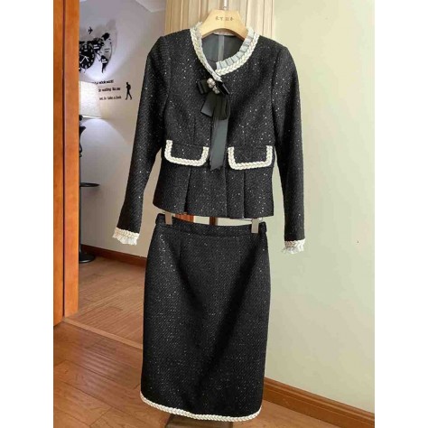 L828 Custom Made to order Tweed Women's Single-Breasted Skirt Suit Regular Size XS S M L XL & Plus size 1x-10x (SZ16-52)