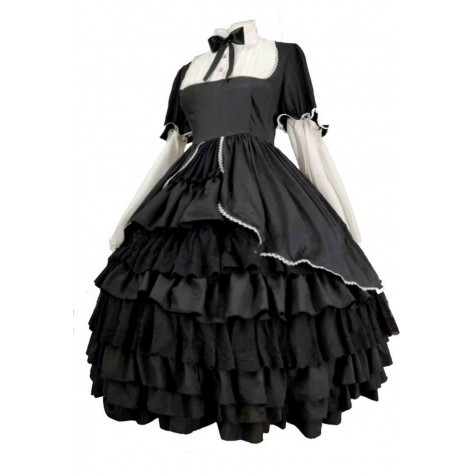 L83 Spandex Cotton Poplin A line Lolita Tiered Ruched Hem Party Dress Regular Size XS S M L XL & Plus size 1x-10x (SZ16-52)