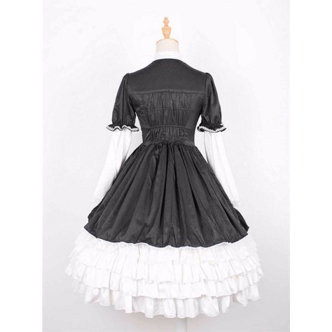 L83 Spandex Cotton Poplin A line Lolita Tiered Ruched Hem Party Dress Regular Size XS S M L XL & Plus size 1x-10x (SZ16-52)