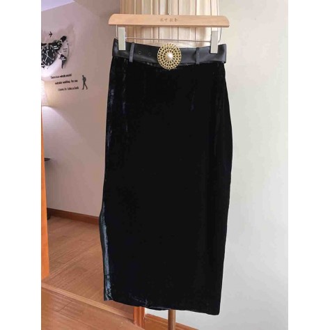 L831 Custom Made to order Velvet Women's Vintage Hip Wrap Skirt Suit Regular Size XS S M L XL & Plus size 1x-10x (SZ16-52)