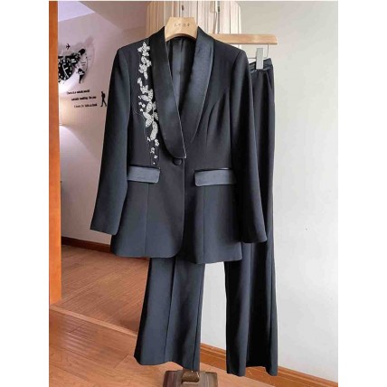 L832 Custom Made to order Cotton spandex Women Embroidered Blazer 2 Piece Pant Suit Regular Size XS S M L XL & Plus size 1x-10x (SZ16-52)