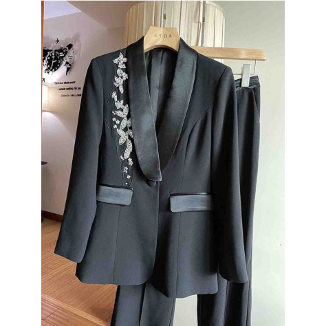 L832 Custom Made to order Cotton spandex Women Embroidered Blazer 2 Piece Pant Suit Regular Size XS S M L XL & Plus size 1x-10x (SZ16-52)