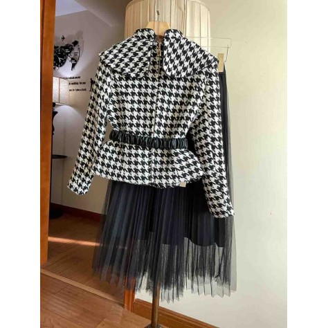 L833 Custom Made to order Tweed Houndstooth Jacket/Gauze Skirt 2 Piece Suit Regular Size XS S M L XL & Plus size 1x-10x (SZ16-52)