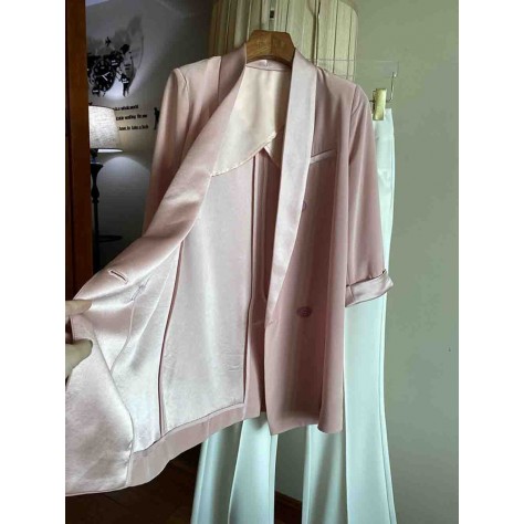 L835 Custom Made to order Satin Women's Business Blazer Flared Pant Suit Regular Size XS S M L XL & Plus size 1x-10x (SZ16-52)