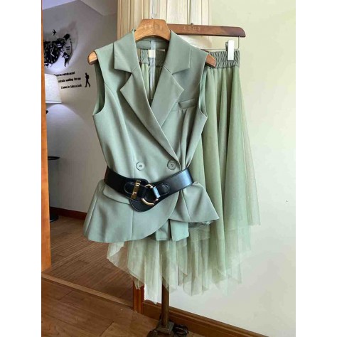 L836 Custom Made to order Polyester Women's Blazer Vest Top + Gauze Skirt Suit Regular Size XS S M L XL & Plus size 1x-10x (SZ16-52)