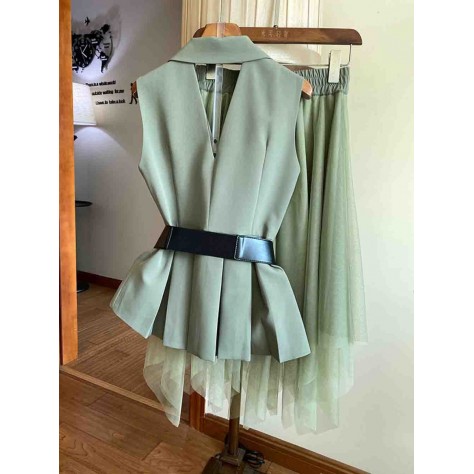 L836 Custom Made to order Polyester Women's Blazer Vest Top + Gauze Skirt Suit Regular Size XS S M L XL & Plus size 1x-10x (SZ16-52)