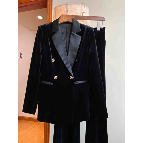 L838 Custom Made to order Velvet Double breasted Blazer 2 piece Suit Regular Size XS S M L XL & Plus size 1x-10x (SZ16-52)