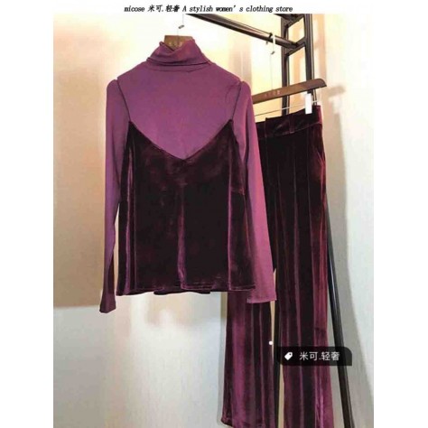 L839 Custom Made to order Velvet Women's Top /Wide-Leg 3 Piece Suit Regular Size XS S M L XL & Plus size 1x-10x (SZ16-52)