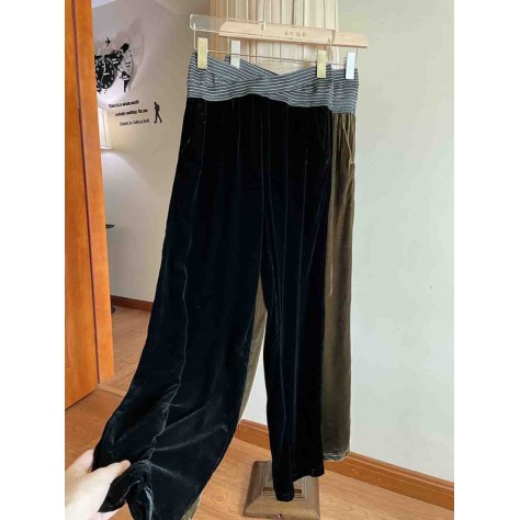 L841 Custom Made to order Velvet Vintage Casual Loose Wide-Leg Pants Regular Size XS S M L XL & Plus size 1x-10x (SZ16-52)