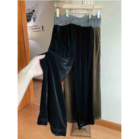 L841 Custom Made to order Velvet Vintage Casual Loose Wide-Leg Pants Regular Size XS S M L XL & Plus size 1x-10x (SZ16-52)