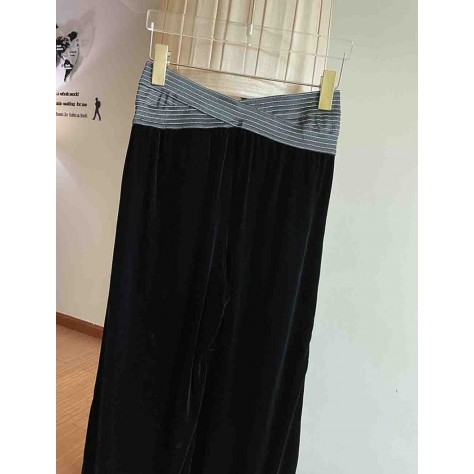 L841 Custom Made to order Velvet Vintage Casual Loose Wide-Leg Pants Regular Size XS S M L XL & Plus size 1x-10x (SZ16-52)