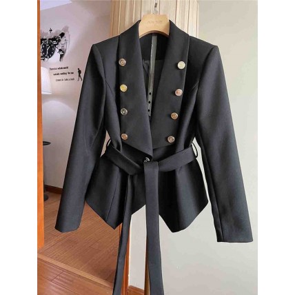 L842 Custom Made to order Cotton spandex Double-Breasted Lapel Belted Suit jacket Regular Size XS S M L XL & Plus size 1x-10x (SZ16-52)