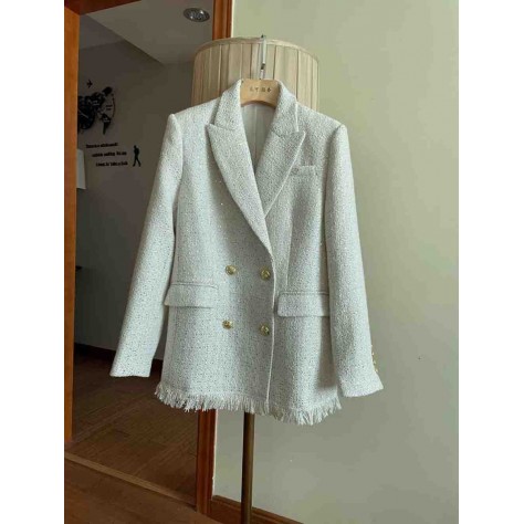 L843 Custom Made to order Tweed Long Sleeve Sequin Tasseled Trim Coat Regular Size XS S M L XL & Plus size 1x-10x (SZ16-52)