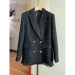 L843 Custom Made to order Tweed Long Sleeve Sequin Tasseled Trim Coat Regular Size XS S M L XL & Plus size 1x-10x (SZ16-52)