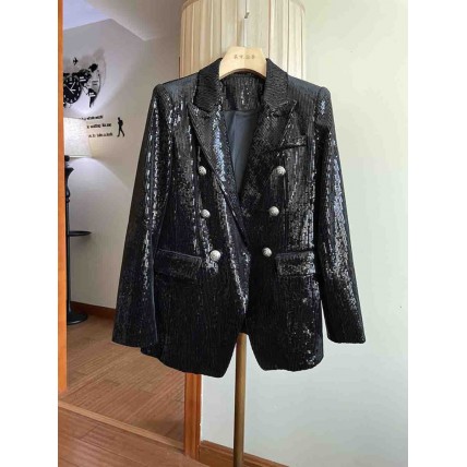 L846 Custom Made to order Polyester Women's Double-Breasted Sequin Blazer Coat Regular Size XS S M L XL & Plus size 1x-10x (SZ16-52)