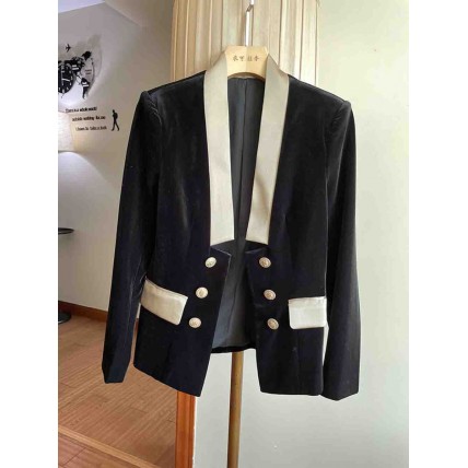 L847 Custom Made to order Velvet Long Sleeve Vintage Velvet Contrast Coat Regular Size XS S M L XL & Plus size 1x-10x (SZ16-52)