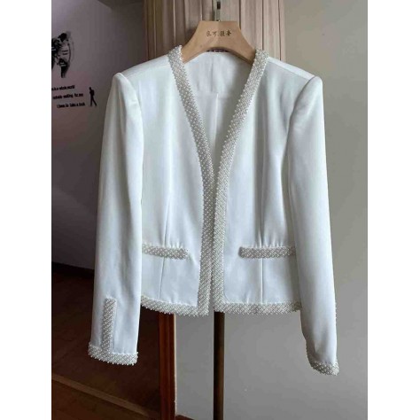 L849 Custom Made to order Cotton spandex Women's Fashion Beaded Trim Slim Coat New Regular Size XS S M L XL & Plus size 1x-10x (SZ16-52)