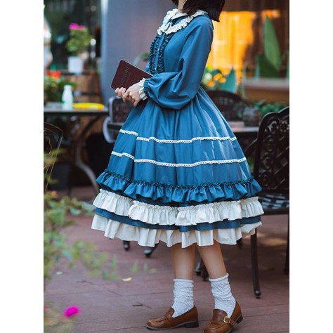 L85 polyester Lolita Tiered Ruffle Hem A Line Prom Dress Regular Size XS S M L XL & Plus size 1x-10x (SZ16-52)