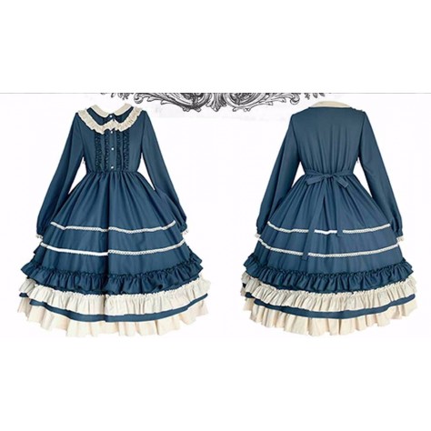 L85 polyester Lolita Tiered Ruffle Hem A Line Prom Dress Regular Size XS S M L XL & Plus size 1x-10x (SZ16-52)