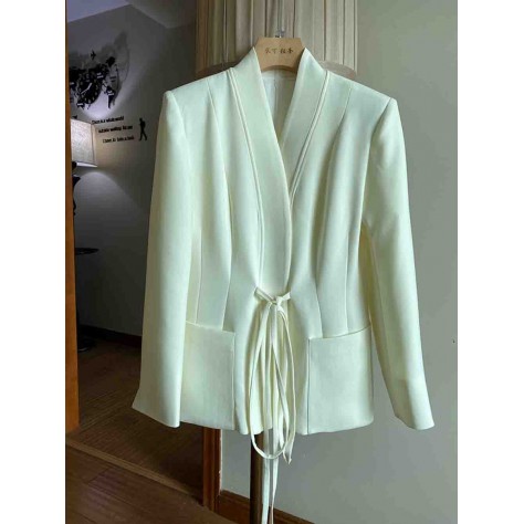 L850 Custom Made to order Cotton spandex Women's V-Neck Business Lace up Blazer Coat Regular Size XS S M L XL & Plus size 1x-10x (SZ16-52)