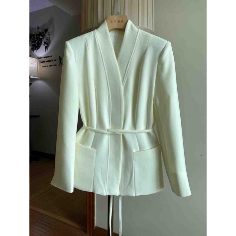 L850 Custom Made to order Cotton spandex Women's V-Neck Business Lace up Blazer Coat Regular Size XS S M L XL & Plus size 1x-10x (SZ16-52)