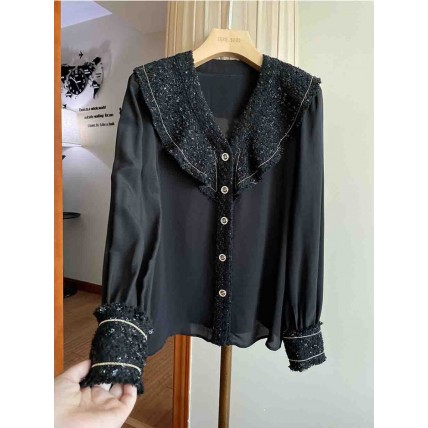 L854 Custom Made To Order Polyester Women's V-Neck Ruffle Loose Casual Shirt Regular Size XS S M L XL & Plus size 1x-10x (SZ16-52)