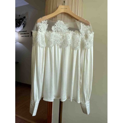 L855 Custom Made To Order Polyester Long Sleeve Lace Stitched Satin Blouse New Regular Size XS S M L XL & Plus size 1x-10x (SZ16-52)