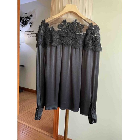 L855 Custom Made To Order Polyester Long Sleeve Lace Stitched Satin Blouse New Regular Size XS S M L XL & Plus size 1x-10x (SZ16-52)