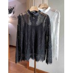 L864 Custom Made To Order Lace Women's Mock Neck Long Sleeved Shirt Regular Size XS S M L XL & Plus size 1x-10x (SZ16-52)