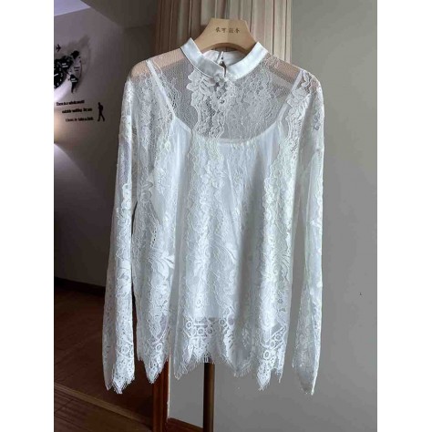 L864 Custom Made To Order Lace Women's Mock Neck Long Sleeved Shirt Regular Size XS S M L XL & Plus size 1x-10x (SZ16-52)