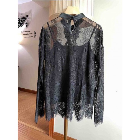 L864 Custom Made To Order Lace Women's Mock Neck Long Sleeved Shirt Regular Size XS S M L XL & Plus size 1x-10x (SZ16-52)