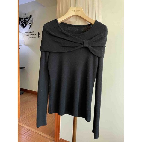 L866 Custom Made To Order Cotton blend Women's Elegant Bow Stretch Cardigan Sweater Regular Size XS S M L XL & Plus size 1x-10x (SZ16-52)