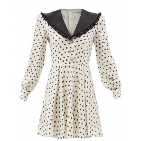 L878 Custom Made to order Polyester Puff Sleeve High Waist Polka Dot Dress New Regular Size XS S M L XL & Plus size 1x-10x (SZ16-52)