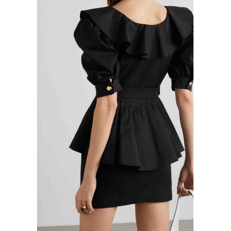 L881 Custom Made to order Spandex cotton Poplin Bow Belted Peplum Mini Sheath Dress Regular Size XS S M L XL & Plus size 1x-10x (SZ16-52)