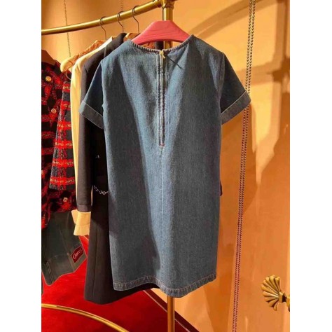 L886 Custom Made to order Denim Women's Crew Neck Casual Shift Dress Regular Size XS S M L XL & Plus size 1x-10x (SZ16-52)