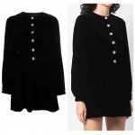 L889 Custom Made to order Velvet Long Sleeve Crew Neck A-Line Dress Regular Size XS S M L XL & Plus size 1x-10x (SZ16-52)