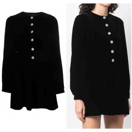 L889 Custom Made to order Velvet Long Sleeve Crew Neck A-Line Dress Regular Size XS S M L XL & Plus size 1x-10x (SZ16-52)