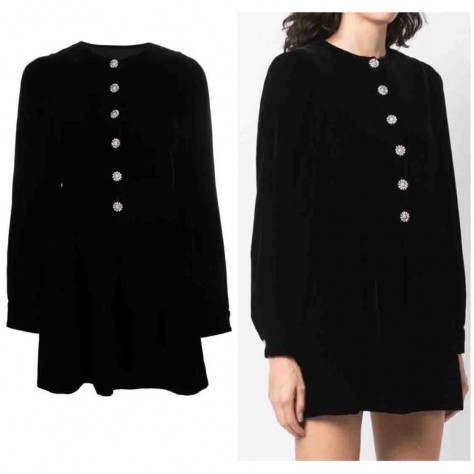 L889 Custom Made to order Velvet Long Sleeve Crew Neck A-Line Dress Regular Size XS S M L XL & Plus size 1x-10x (SZ16-52)