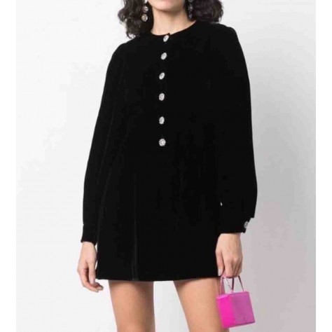 L889 Custom Made to order Velvet Long Sleeve Crew Neck A-Line Dress Regular Size XS S M L XL & Plus size 1x-10x (SZ16-52)