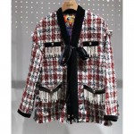 L914 Custom Made to order Tweed V-Neck Plaid Loose Casual Jacket Coat Regular Size XS S M L XL & Plus size 1x-10x (SZ16-52)