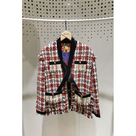 L914 Custom Made to order Tweed V-Neck Plaid Loose Casual Jacket Coat Regular Size XS S M L XL & Plus size 1x-10x (SZ16-52)