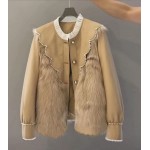 L916 Custom Made to order Faux Fur Women Casual Beaded Trim Overcoat Regular Size XS S M L XL & Plus size 1x-10x (SZ16-52)