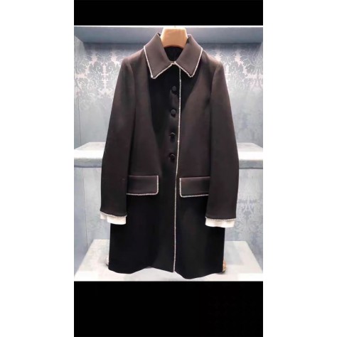 L921 Custom Made to order Cotton spandex Single-Breasted Beaded Trim Mid-Length Coat Regular Size XS S M L XL & Plus size 1x-10x (SZ16-52)